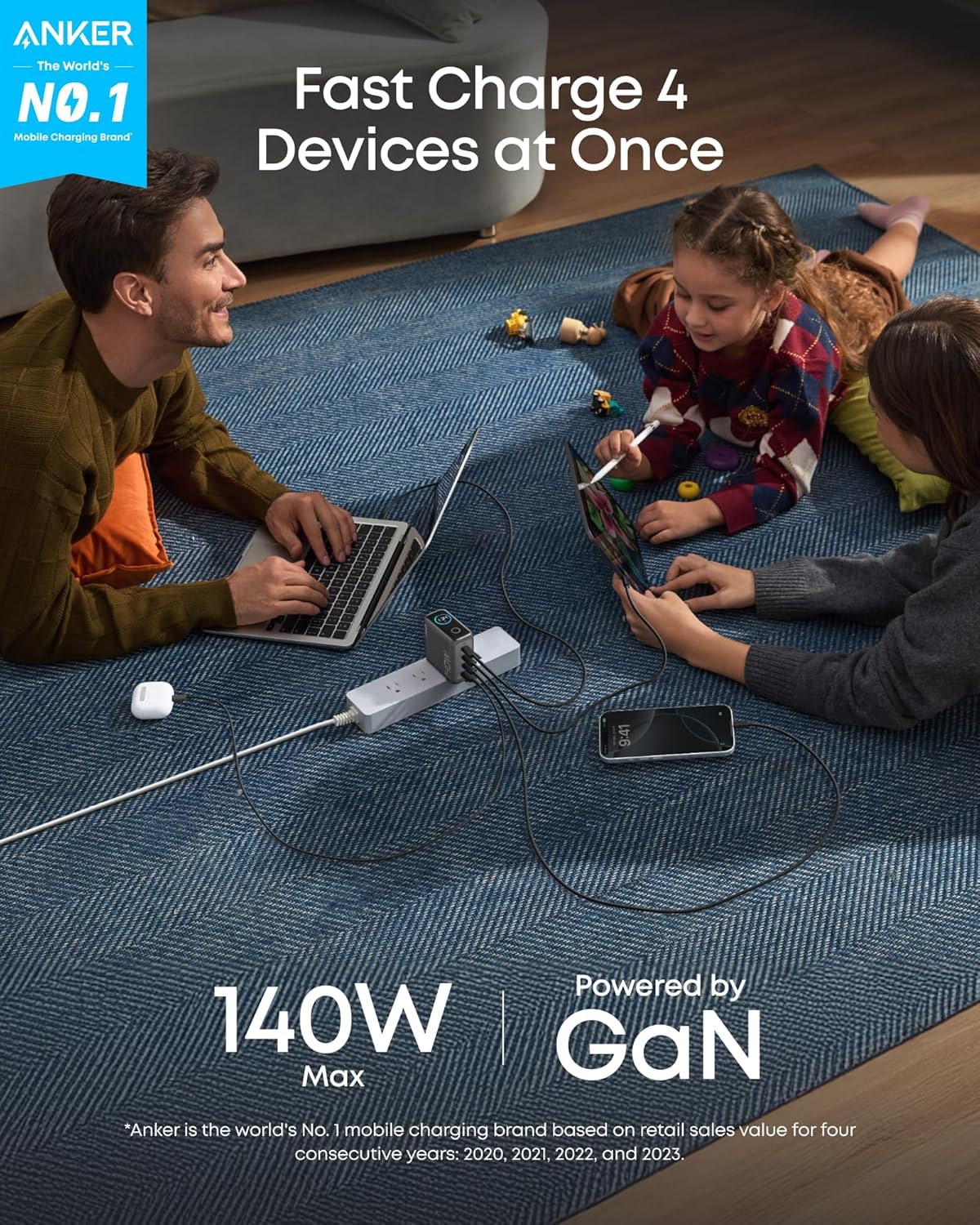 Anker Charger (140W, 4-Port, PD 3.1) with USB-C Cable - Image 2