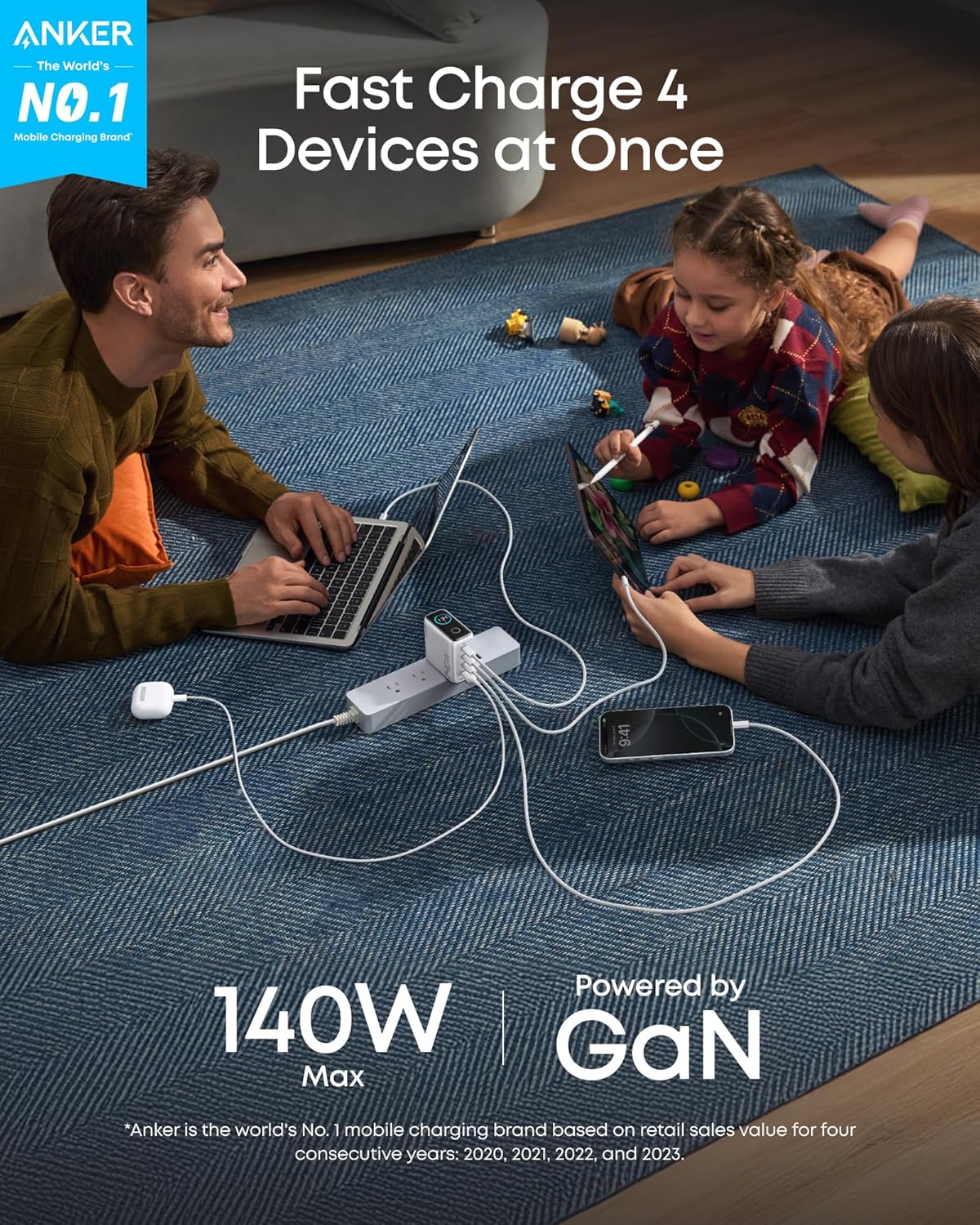 Anker Charger (140W, 4-Port, PD 3.1) with USB-C Cable - Image 8
